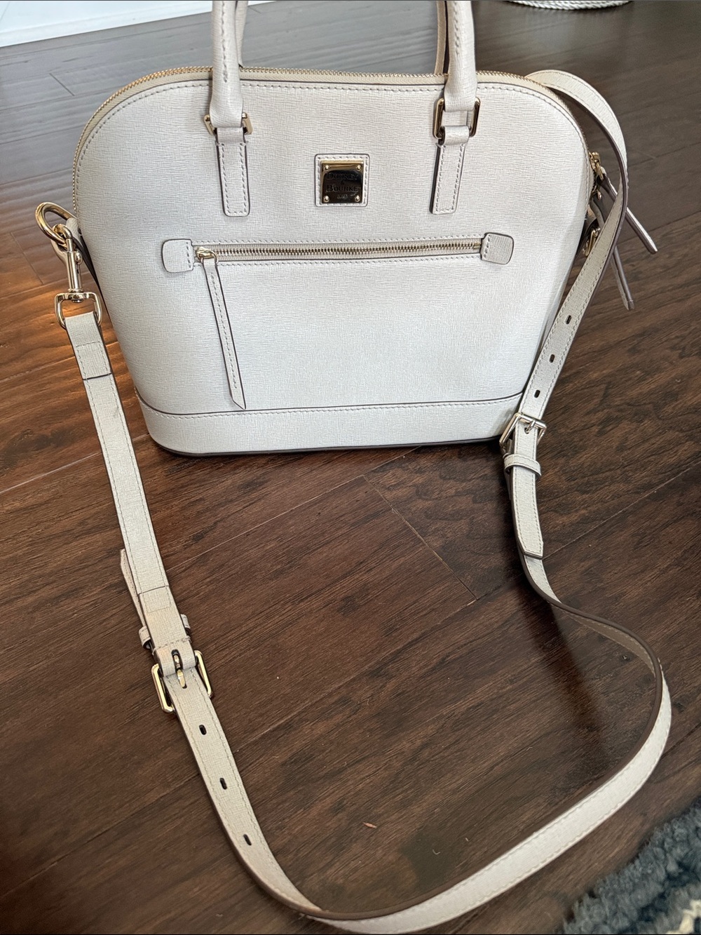Dooney & Bourke Saffiano Leather Satchel Crossbody Ivory Taupe Gold Hardware - Picture 4 of 15